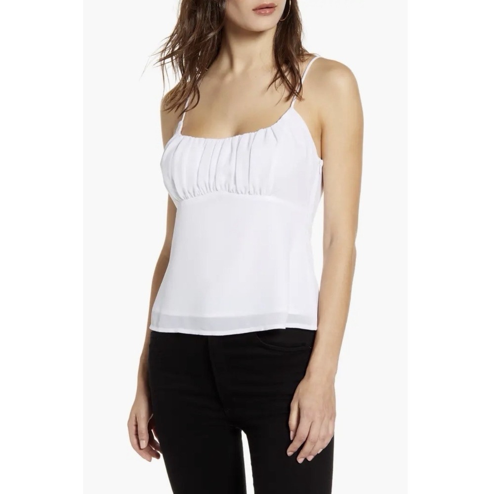ASTR The‎ Label White Tank Top Women's Shirred Cami Med Romantic Off Duty Anthro